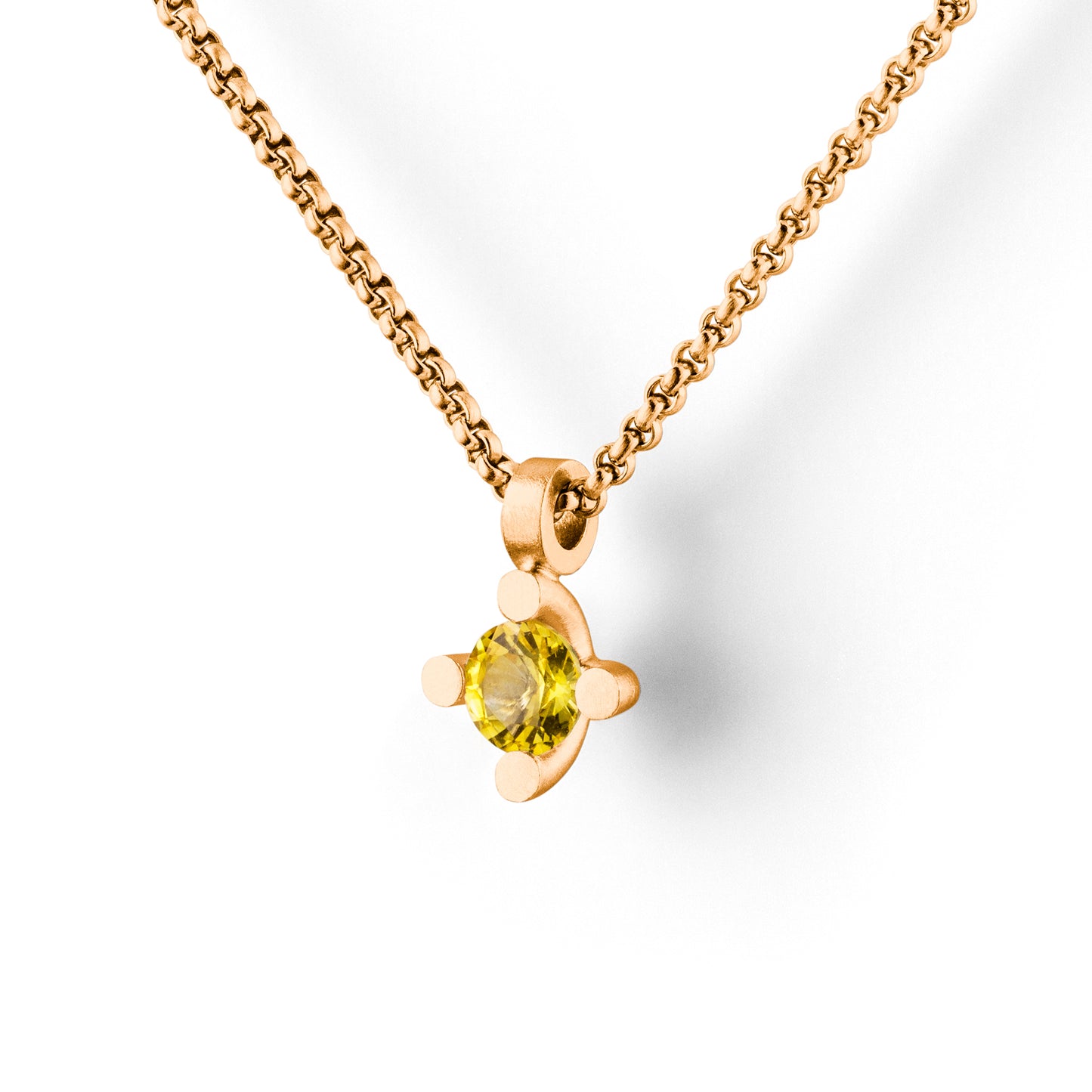 Fairtrade kette mit Kettenanhänger in 18 kt Roségold und gelber Saphir von Jan Spille schmuck