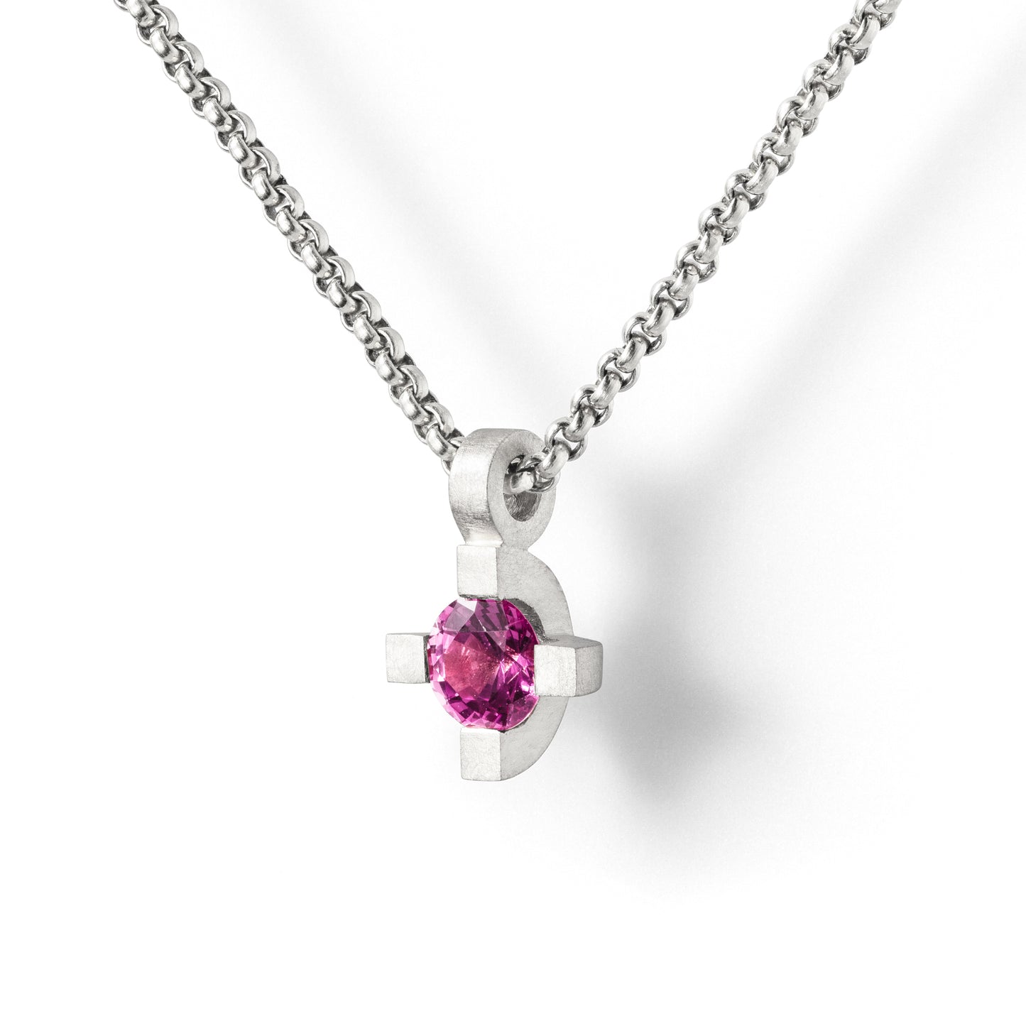 Unikatschmuck Kette 750 Gold mit Fair Trade Saphir Pink in weissgold handgefertigt in Hamburg