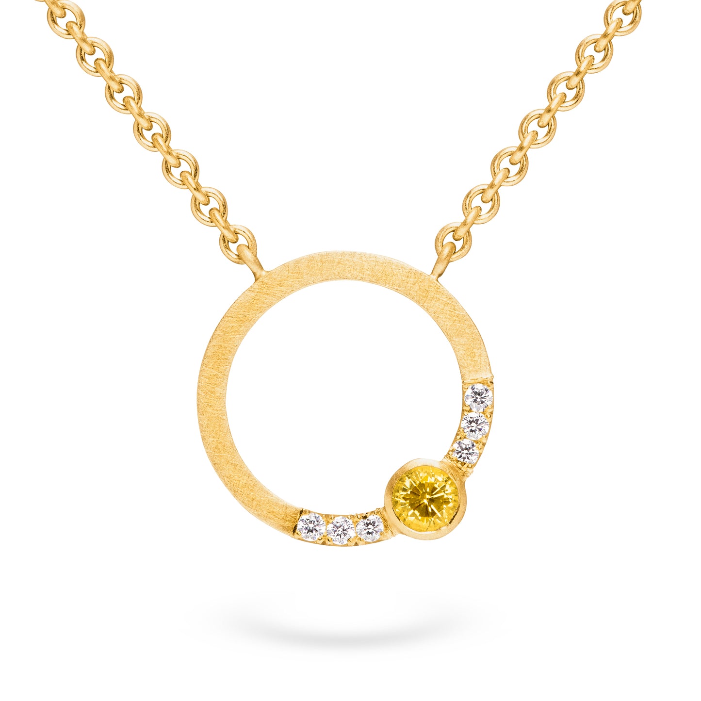 Edelsteine Kettenanhänger Fischgrät in 18 kt Gelbgold von Jan Spille-Schmuck mit gelber Saphir und ethische diamanten