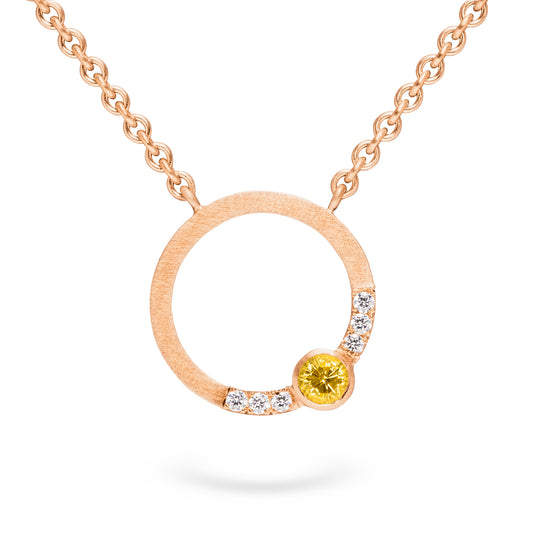 Edelsteine Kettenanhänger in 18 kt Roségold mit gelber Saphir und ethische diamanten Fischgrät