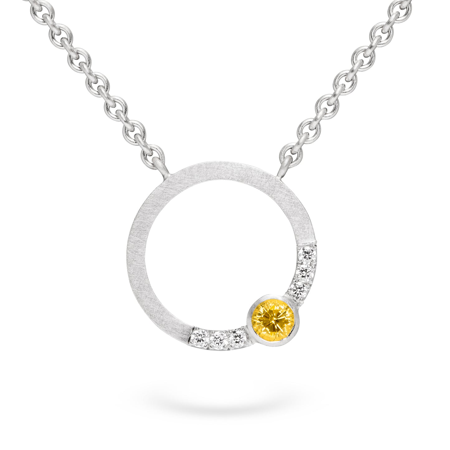 Edelsteine Kettenanhänger in 18 kt Weissgold mit gelber Saphir und ethische diamanten von Jan Spille Hamburg