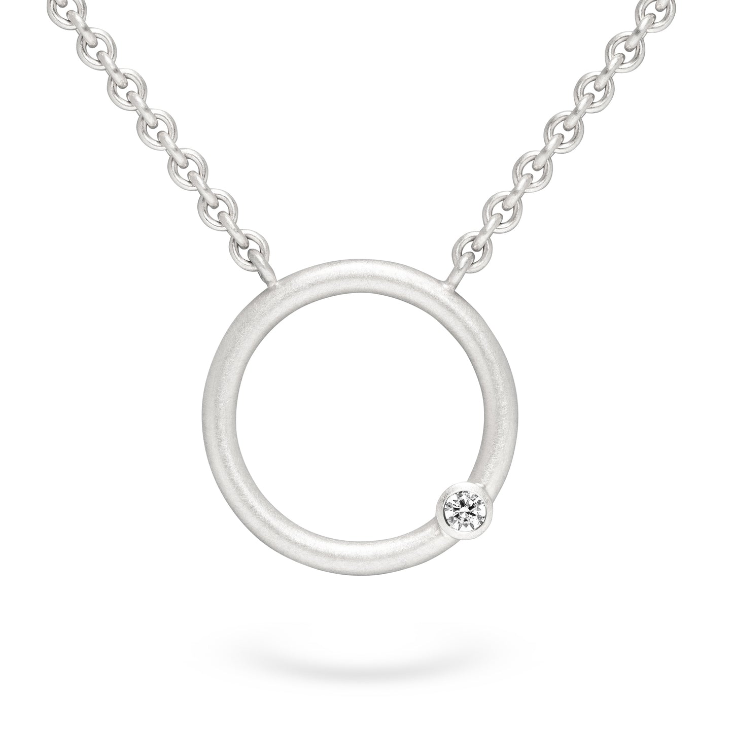 Kette mit Rundem Anhänger und Diamant in Weissgold