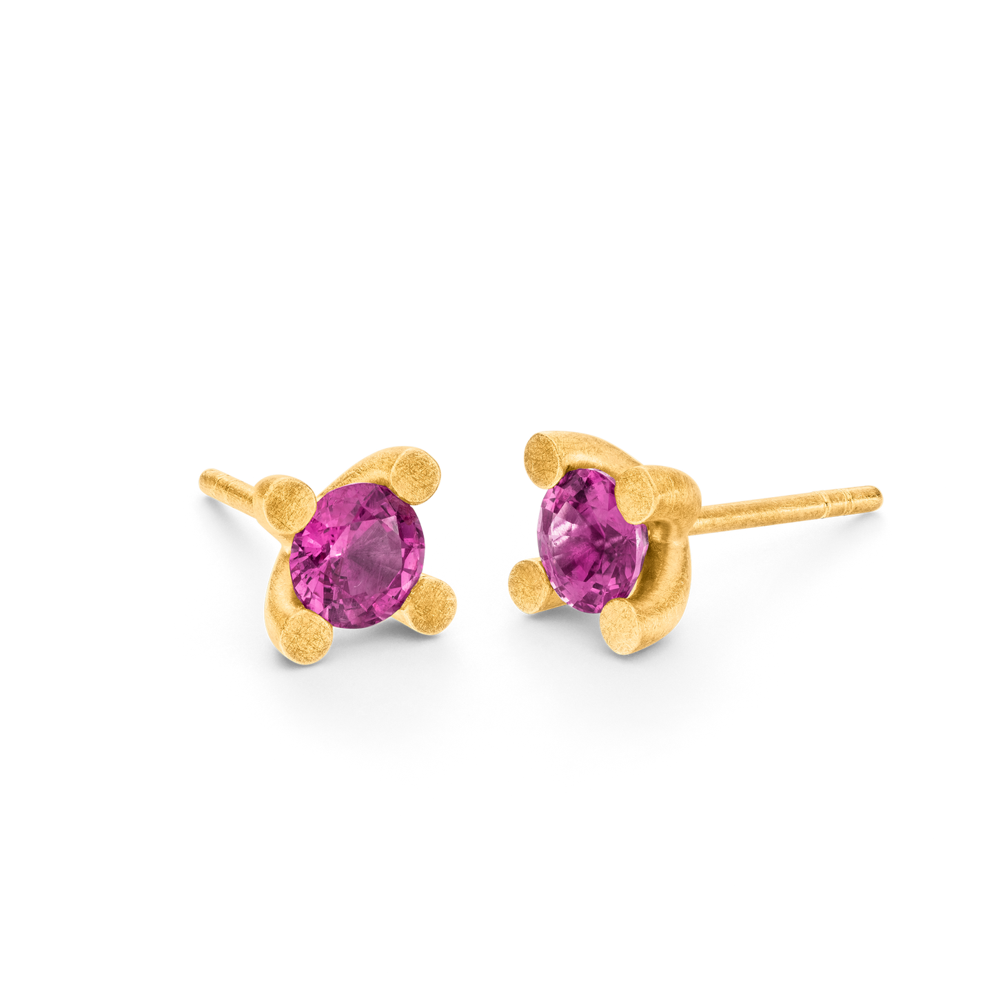 Goldene Ohrstecker mit Stein, pinker Saphir und 18 kt Gelbgold von Jan Spille