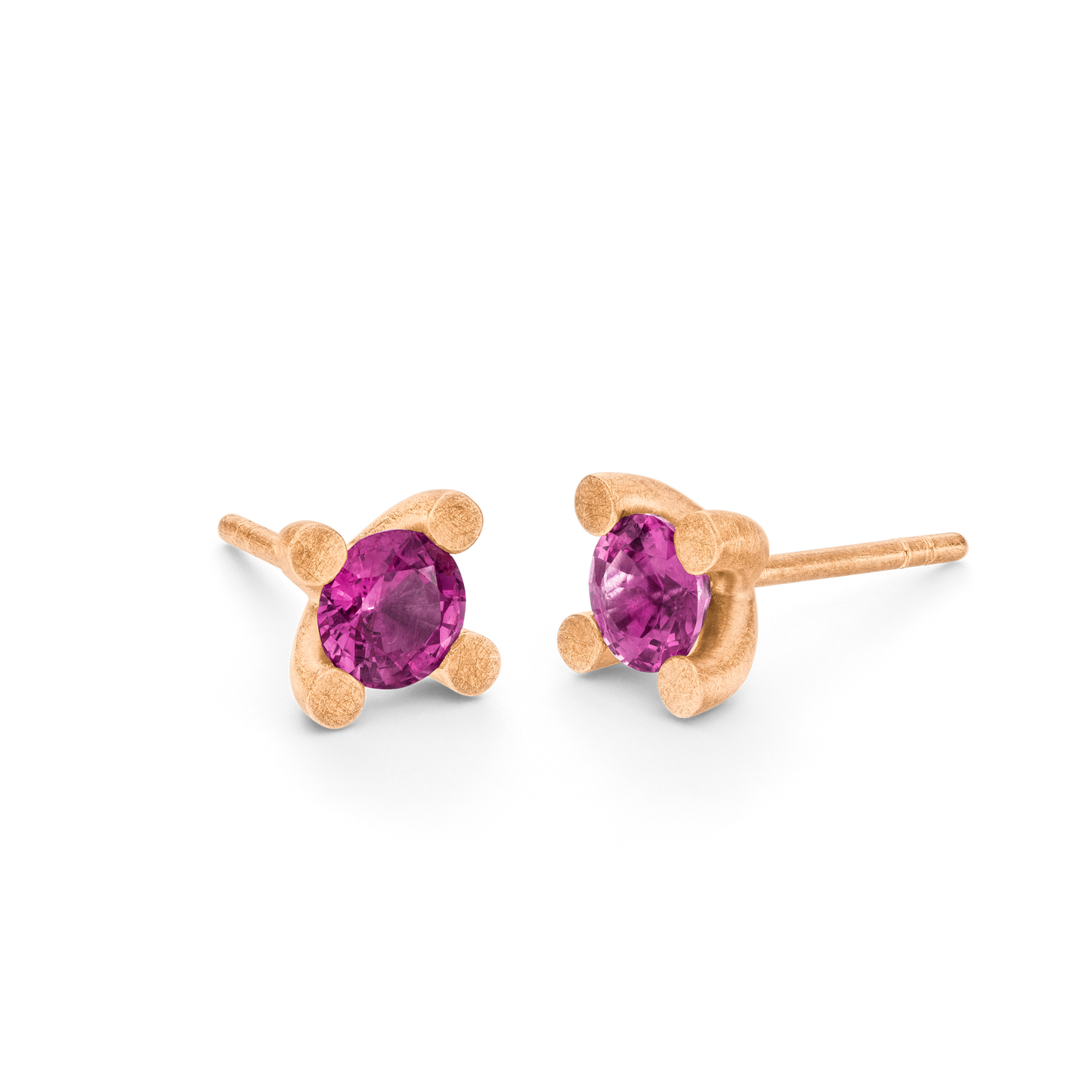 Goldene Ohrstecker mit Stein, pinker Saphir und 18 kt Roségold von Jan Spille