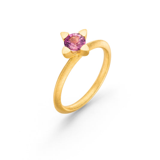 Feiner Verlobungsring mit pinkfarbenem Edelstein – 750er Fairtrade-Gold, handgearbeitet in Hamburg