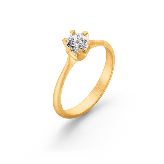Chaton ring als Verlobungsring mit weissem Diamant in Gelbgold mit runder Krappenfassung