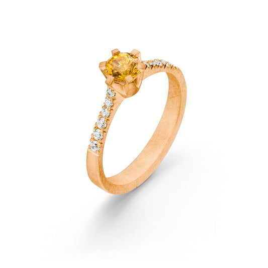 Chaton-Ring in Roségold mit gelbem Saphir & Diamanten – Jan Spille.