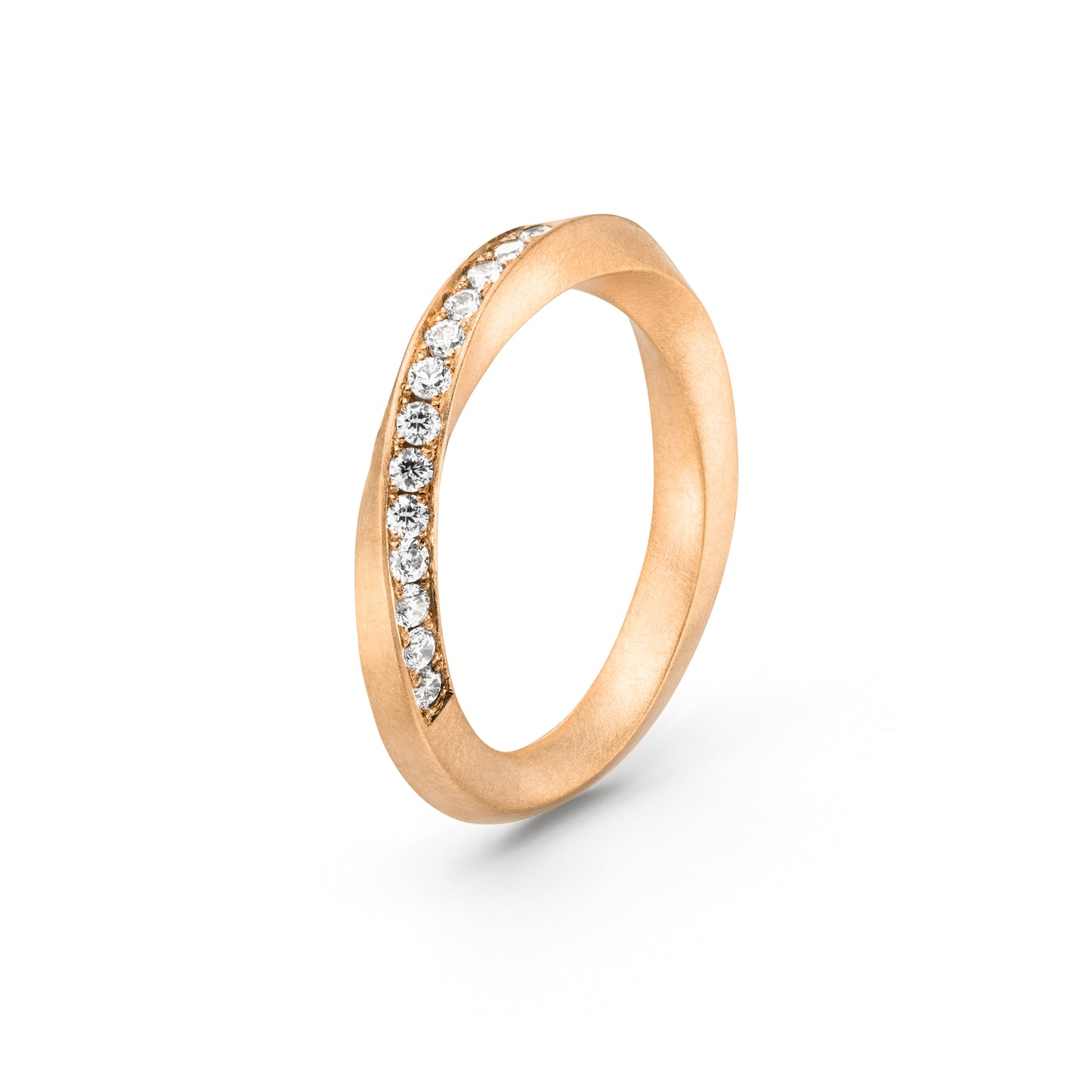 Ring, gedreht mit Stein aus Fairtrade in Gelbgold mattiert und ethische Diamanten