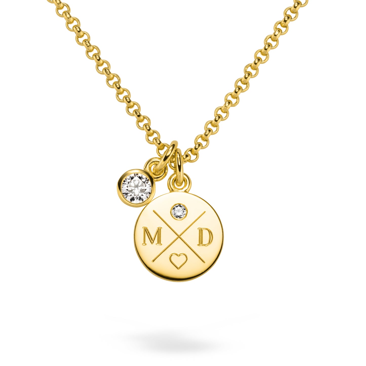 fairtrade gold kettenanhänger mit initialen gravur und ethischemn diamant anhänger