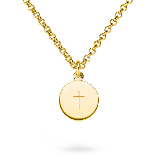 Kette mit Kreuz von Jan Spille Schmuck. Fairtrade Silber, Gelbgold vergoldet. Nachhaltig udn Fair produziert