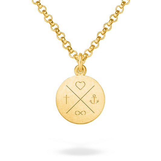 Kettenanhänger Glaube Liebe Hoffnung von Jan Spille aus Hamburg. Nachhaltig und handgefertigt. Fairtrade Silber, vergoldet