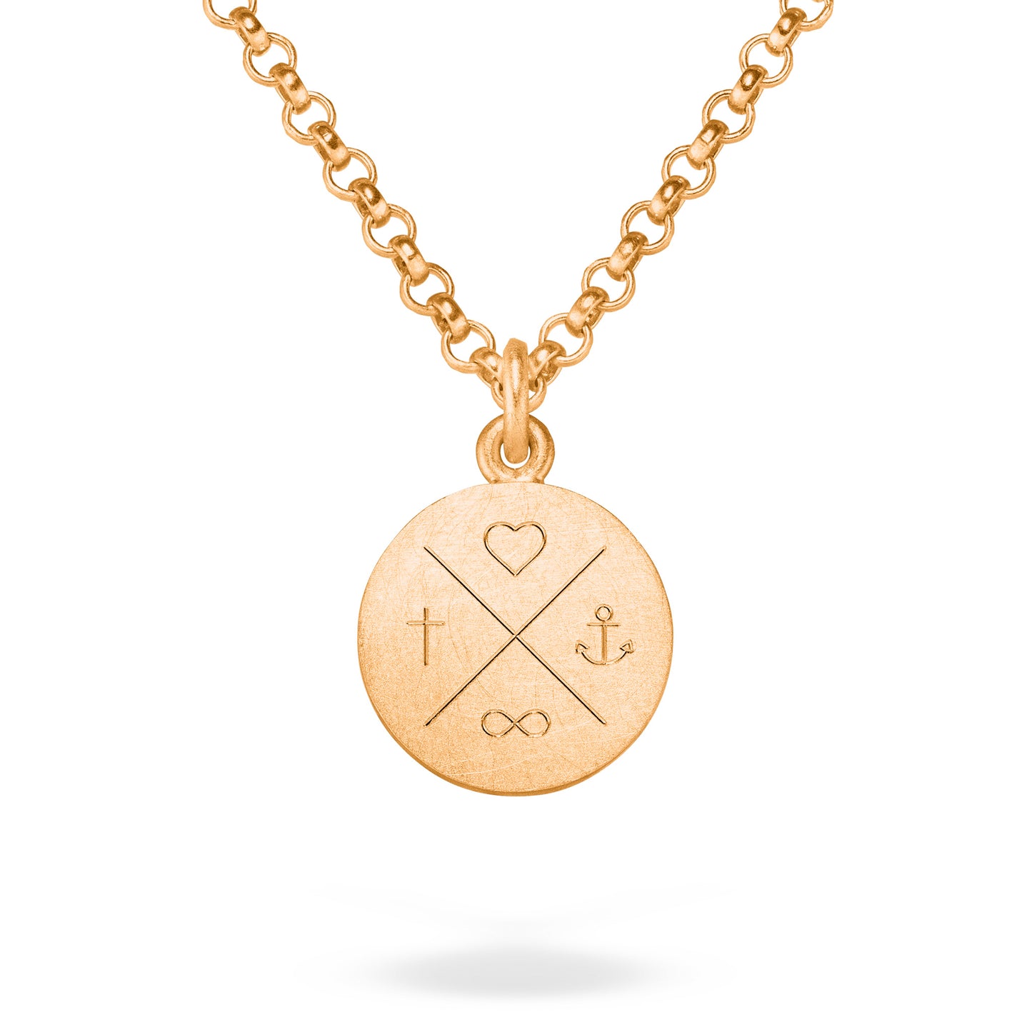 Kettenanhänger mit Herz Kreuz Anker und Unendlichkeit an Glaube Liebe Hoffnung Kette von Jan Spille aus Hamburg. Fairtrade Silber, handgefertigt