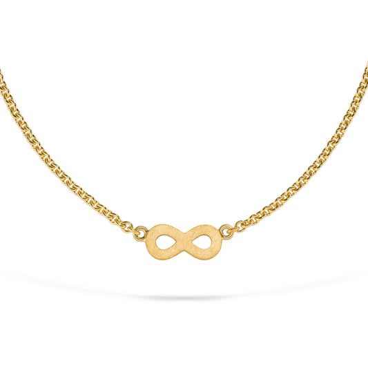 Handgefertigter Yogaschmuck Infinity Kettenanhänger aus Gelbgold – faires Gold, stilvoll & hochwertig.