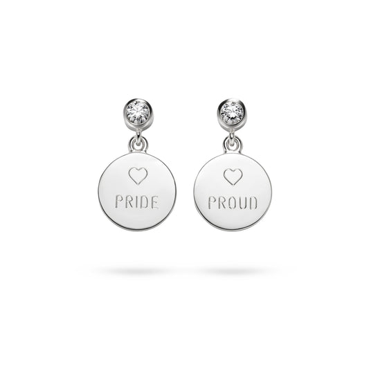 Weißgold Ohrhänger „Pride Proud“ mit Herzgravur & Diamant – fair & handgefertigt von Jan Spille
