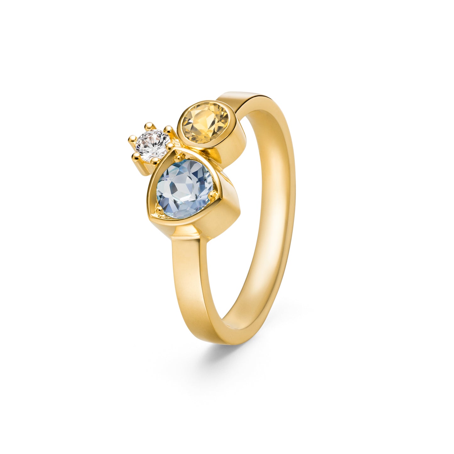 Gelbgoldring der Diversity Collection. Hellblauer Saphir, gelber Saphir und weisser Diamant. Von Jan Spille aus Hamburg