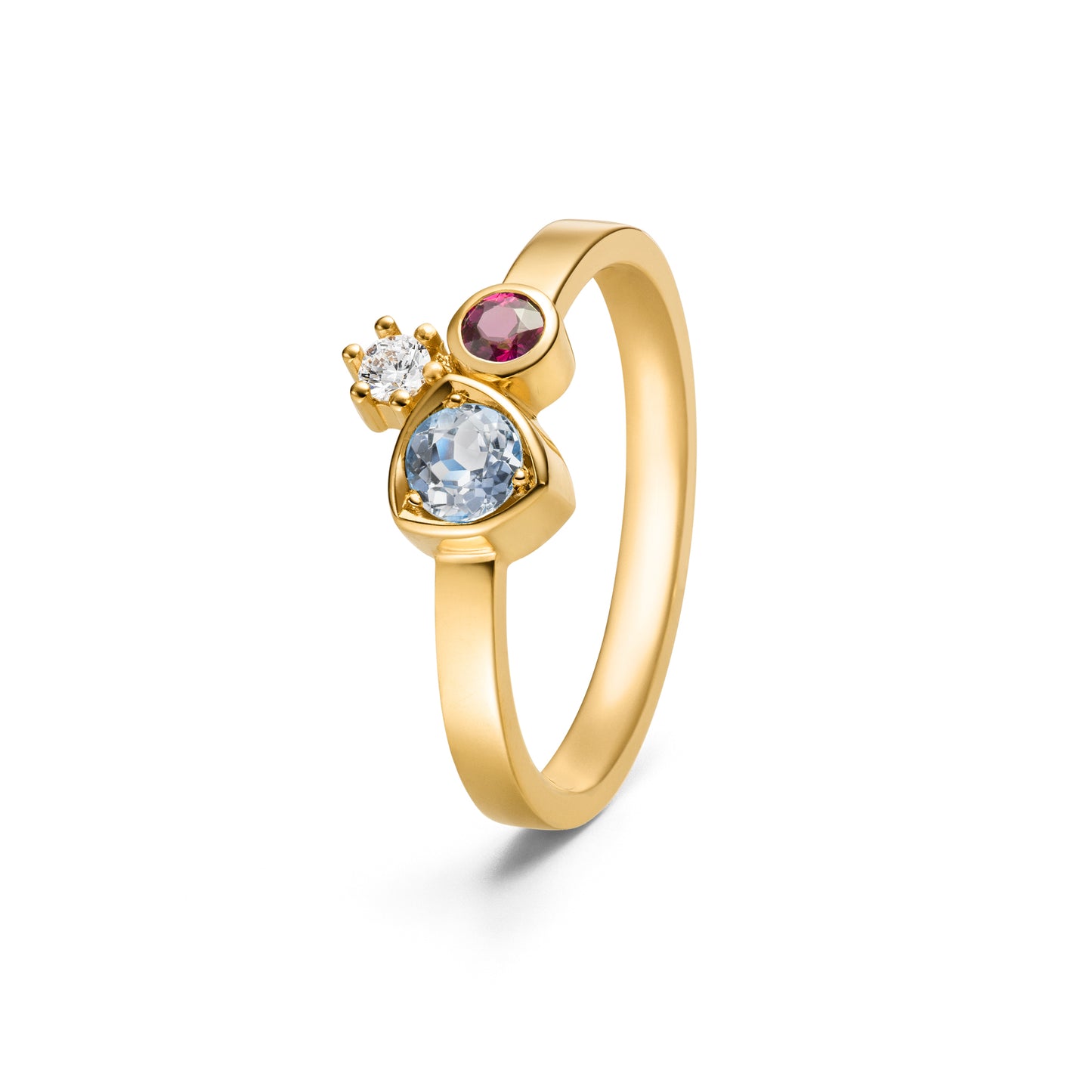 Goldring mit blauem, roten, weissen Stein aus Fairem Gold von jan Spille aus Hamburg