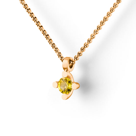 Fairtrade kette mit Kettenanhänger in 18 kt Roségold und gelber Saphir von Jan Spille schmuck