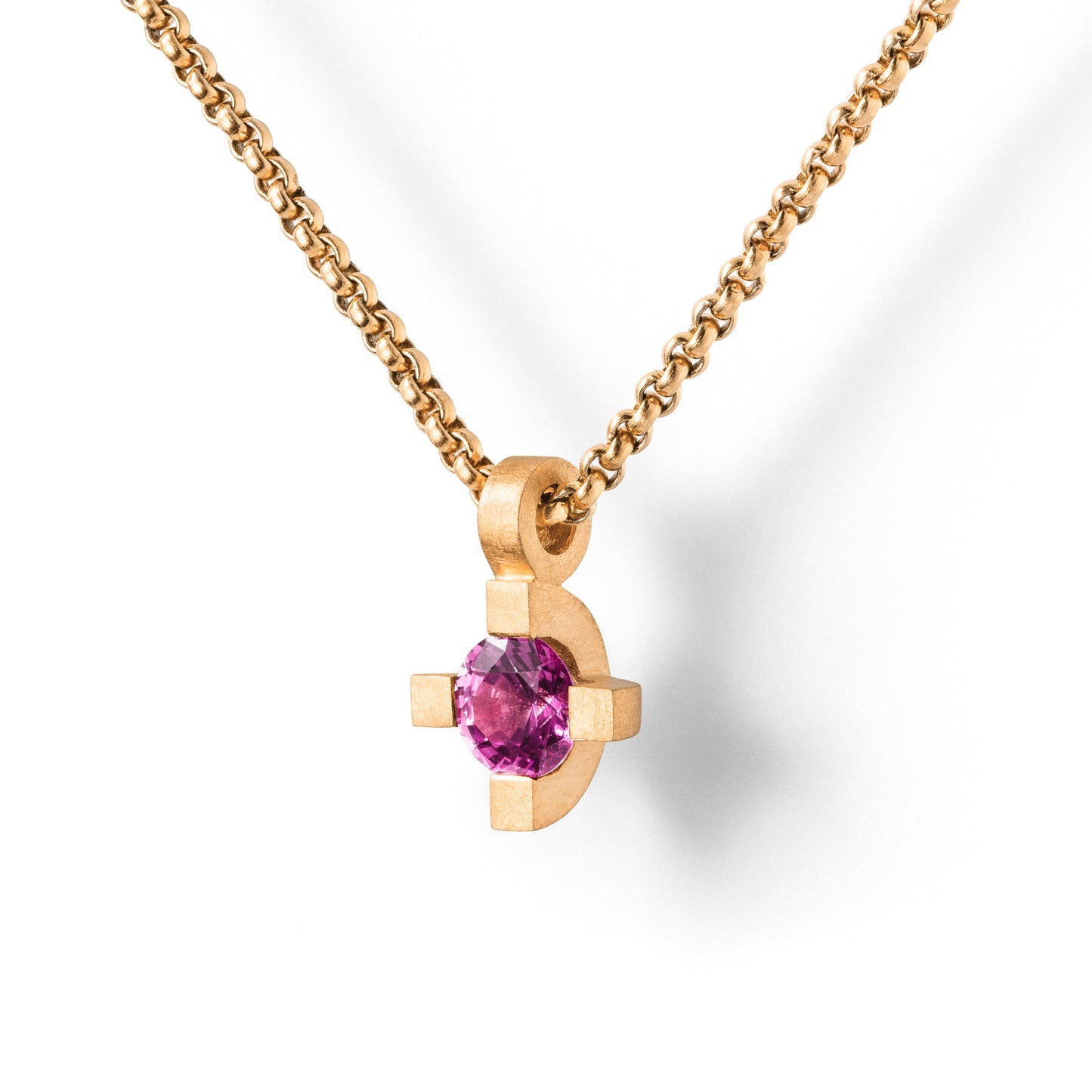 Kettenanhänger in 18 Kt Roségold mit Pinker Saphir von Jan Spille Goldschmied Hamburg