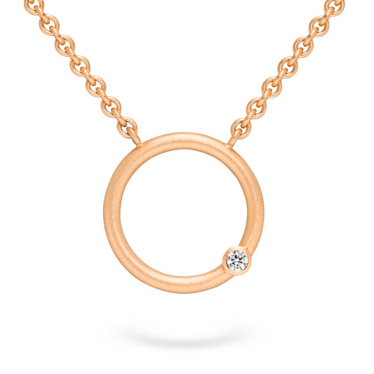 Kette mit Rundem Anhänger und Diamant in Roségold