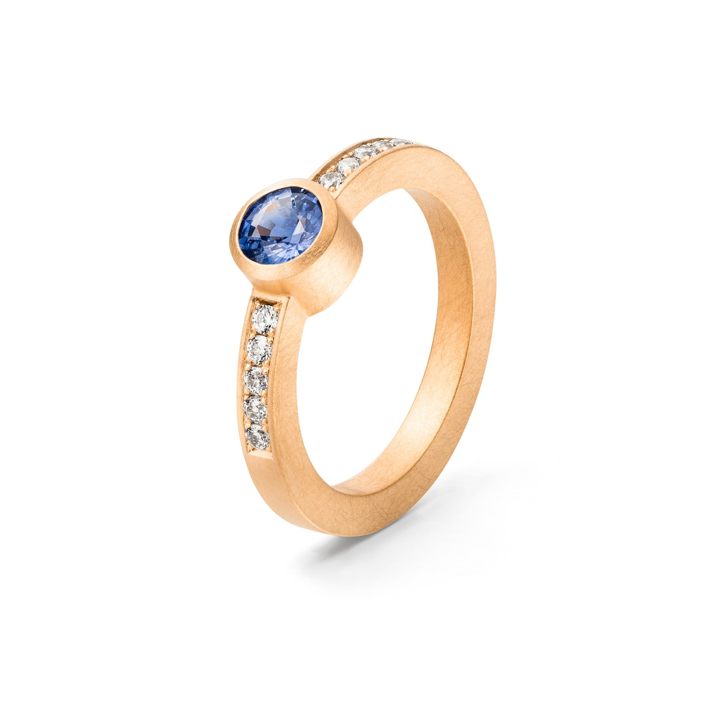 Goldring blauer Saphir und weisse ethical Diamonds in 18 kt Roségold Fairmined Eco