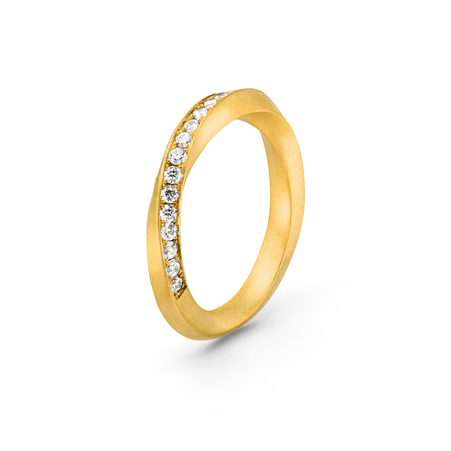 Möbius Ring Gold aus Fairtrade in Gelbgold mattiert und ethische Diamanten von jan spille goldschmied online shop