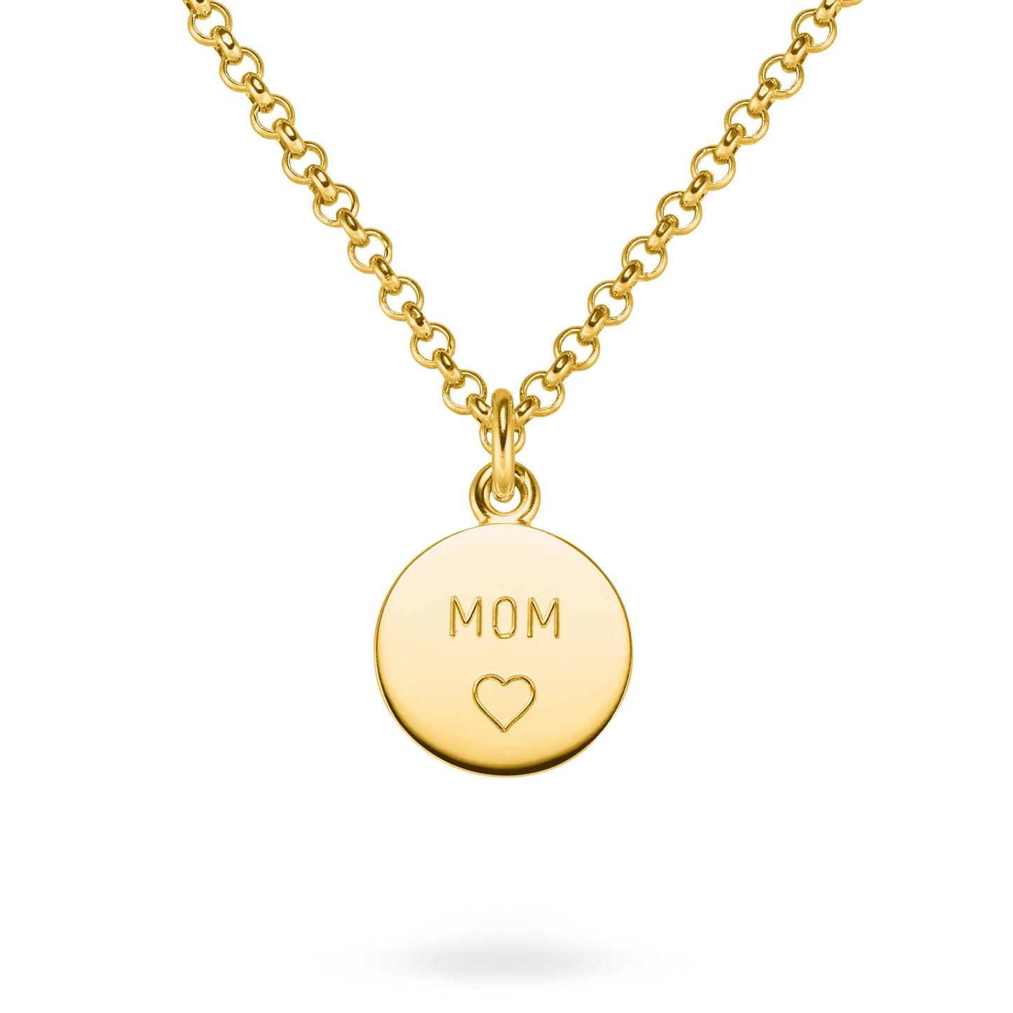 MOM Kettenanhänger für die Frau, Mutter und Liebe des Lebens. Aus Fairtrade Silber, vergoldet. Jan Spille Schmuck aus Hamburg