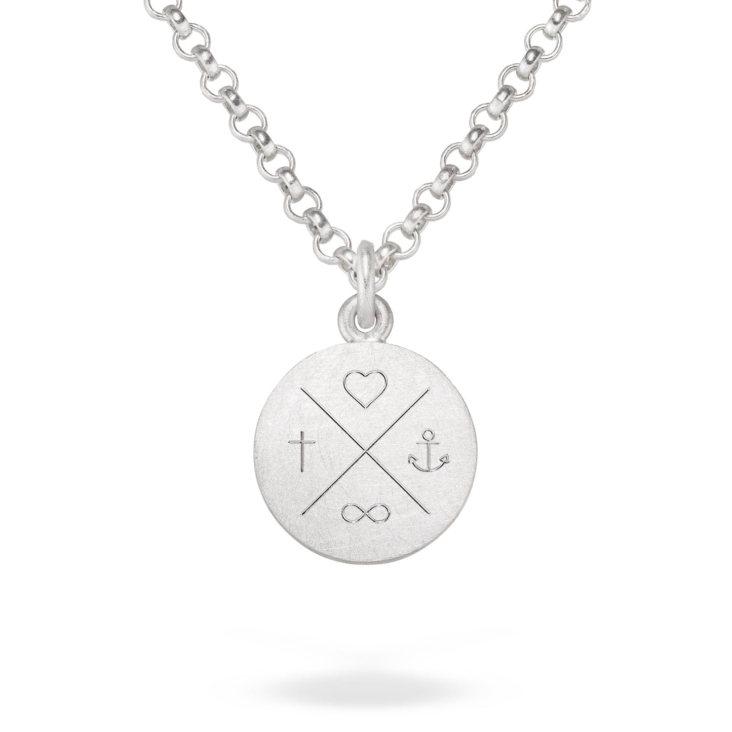 Zeitloser Kettenanhänger Glaube Liebe Hoffnung von Jan Spille aus Hamburg. Fairtrade Silber, handgefertigt.