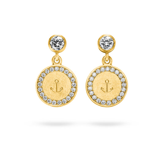 Ohrhänger mit Anker Gravur in Gelbgold – nachhaltiger Schmuck mit Diamanten aus Hamburg