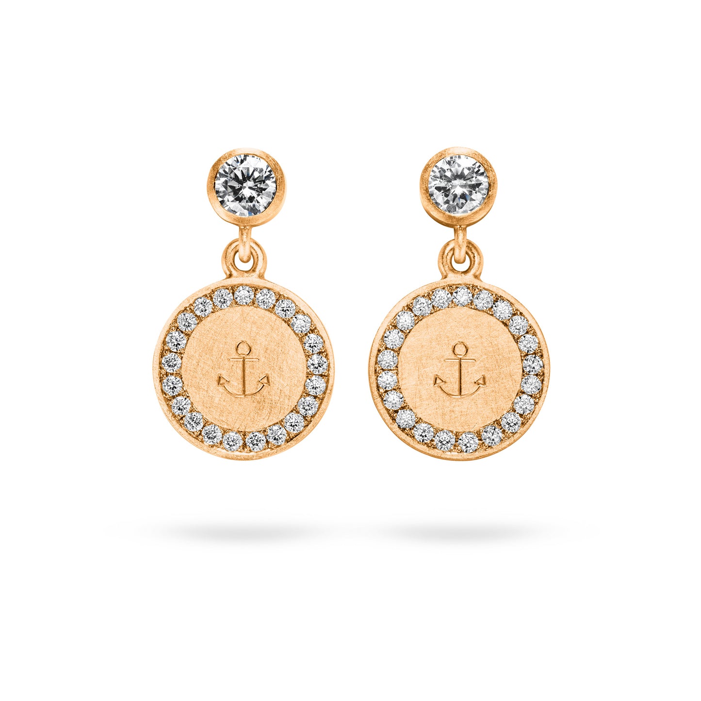 Roségold Anker-Ohrstecker – rund mit Gravur & umlaufender Fairtrade-Diamantfassung