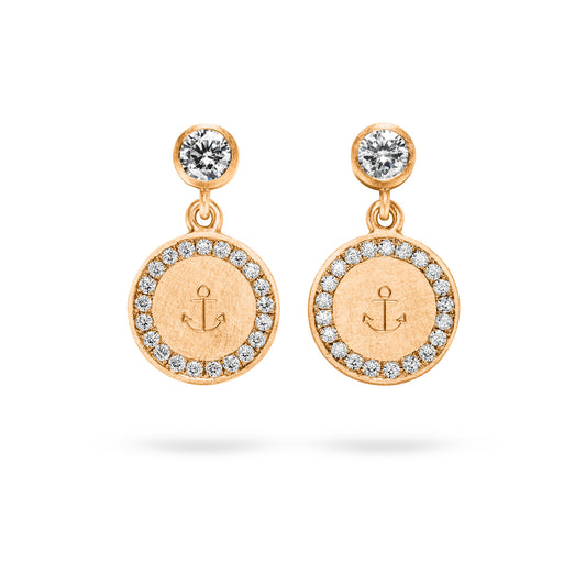 Roségold Anker-Ohrstecker – rund mit Gravur & umlaufender Fairtrade-Diamantfassung